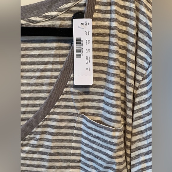 J.Crew slub cotton, V-neck T-shirt in stripes charcoal size 2X NWT - Picture 7 of 7